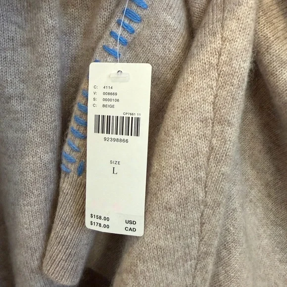 NWT new large Anthropologie pilcro Alani whipstitch cropped cashmere sweater tan - Picture 5 of 17